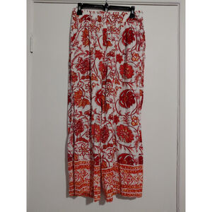Nicole Miller New York Ladies Flowy Wide Leg Pants, Size Medium Red/Orange